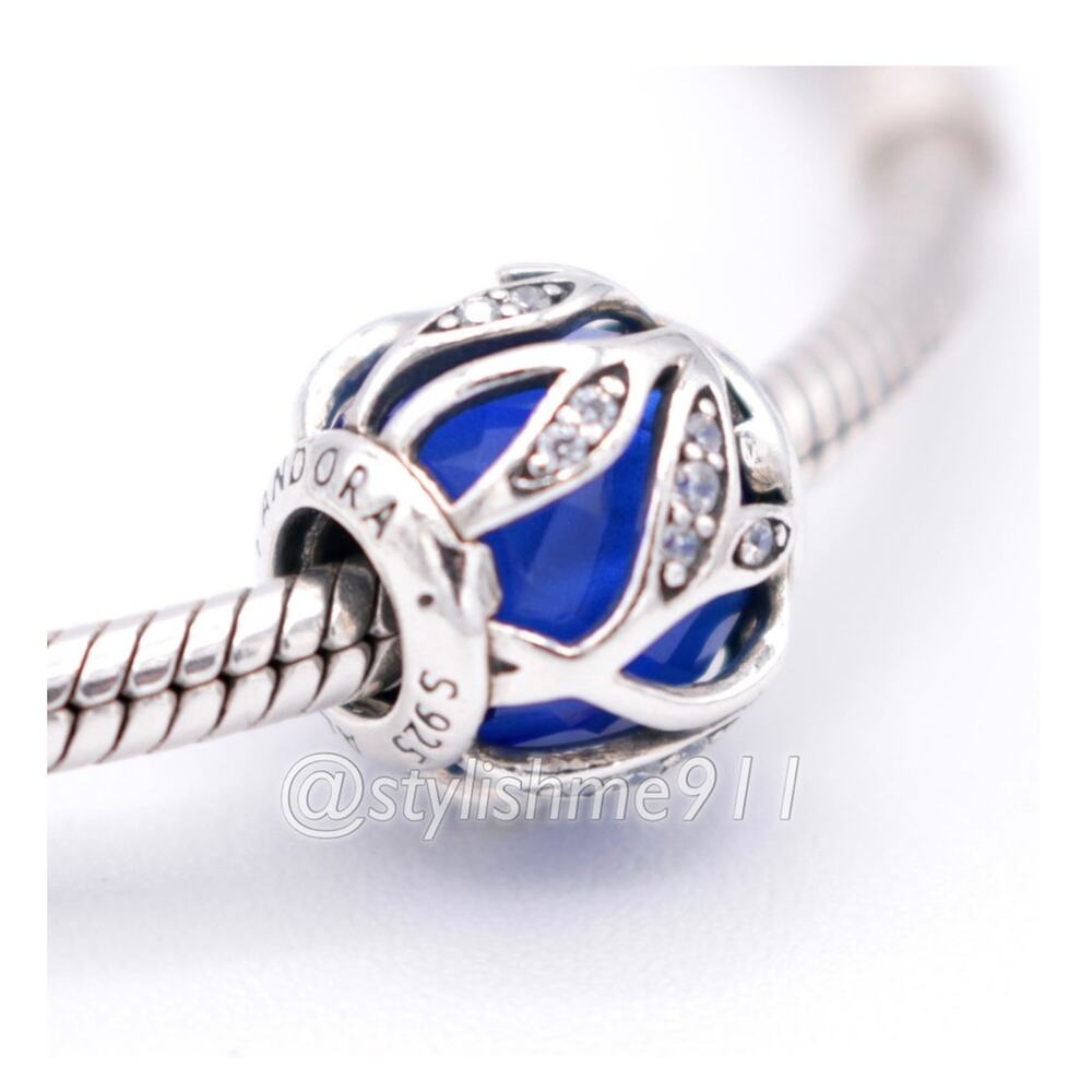 Authentic Pandora Nature's Radiance Charm with Royal Blue Crystal